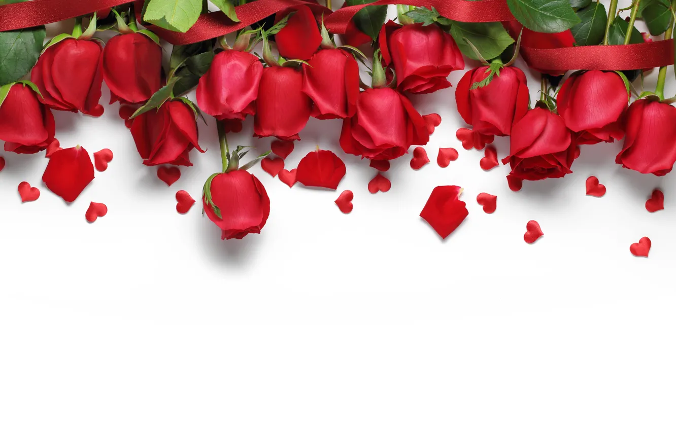 Photo wallpaper hearts, red, love, flowers, romantic, hearts, Valentine's Day, gift
