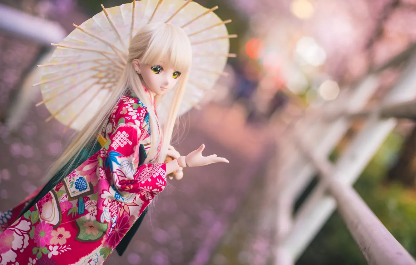 Photo wallpaper umbrella, Japanese, doll, kimono
