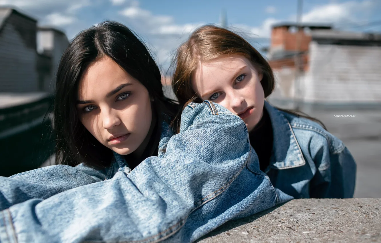 Photo wallpaper girls, jeans, look, teens, Lenar Abdrakhmanov, Ilvina Galieva