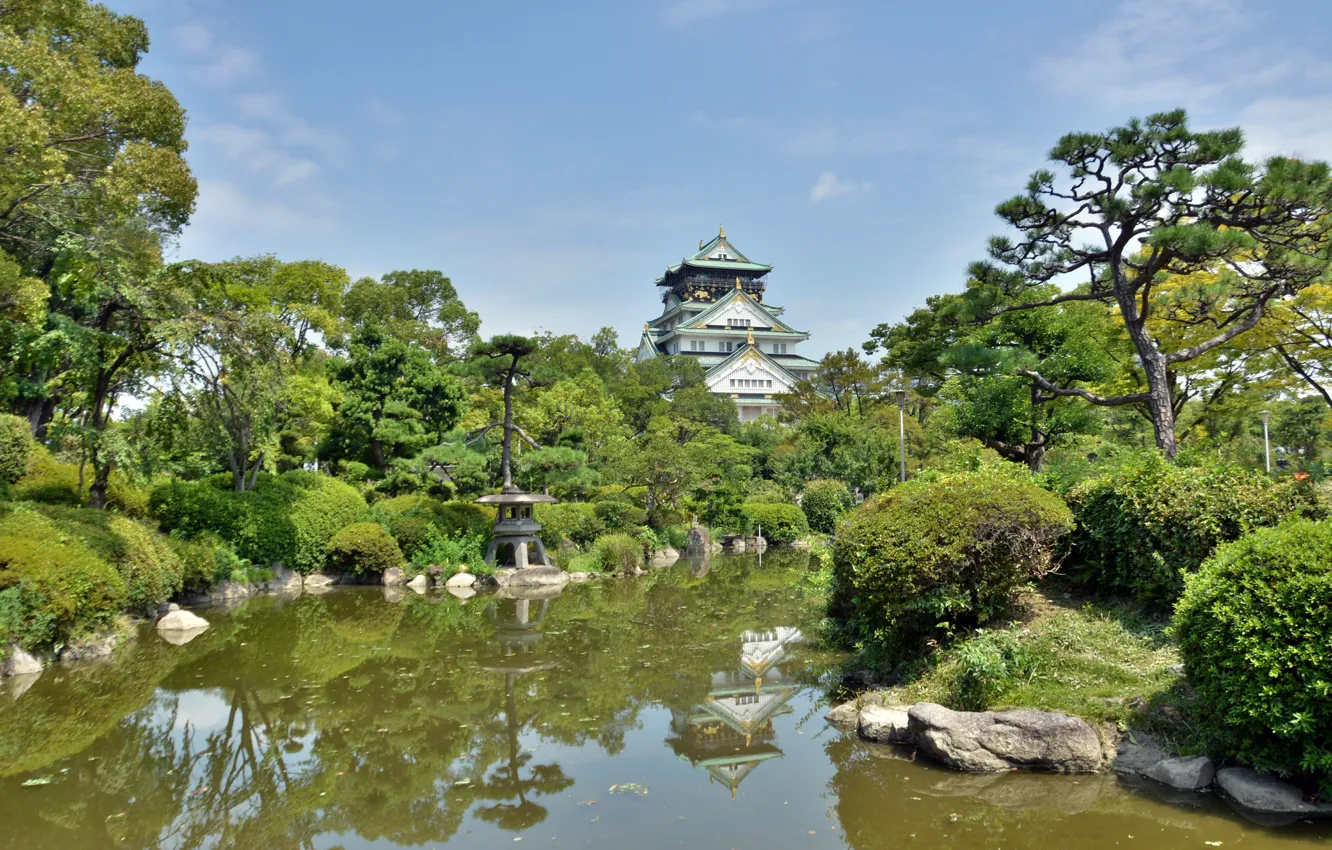 Photo wallpaper pond, castle, Japan, Japan, Osaka, Osaka, pond, Osaka Castle