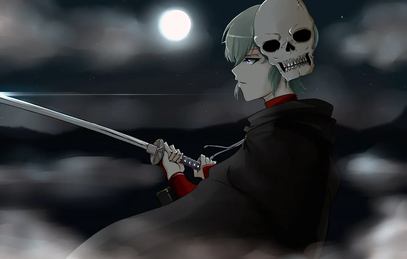 Photo wallpaper the moon, skull, sword, guy, Gintama, Gintama