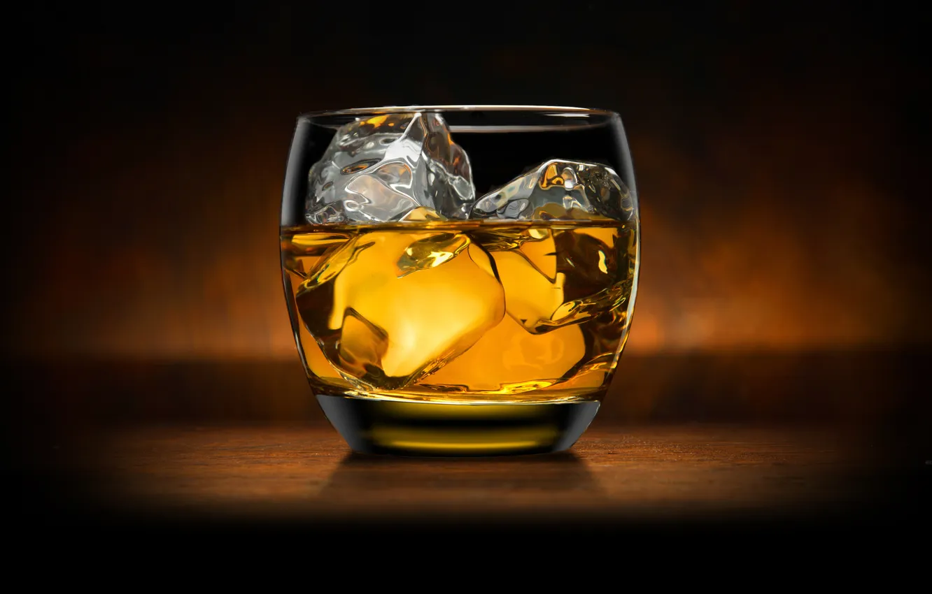 Photo wallpaper glass, ice, whiskey, alcohol