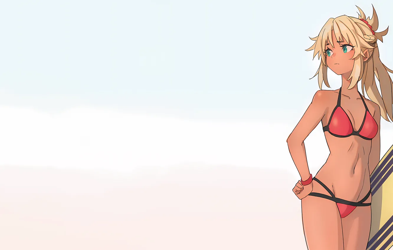 Photo wallpaper girl, sexy, cleavage, green eyes, long hair, boobs, anime, beautiful