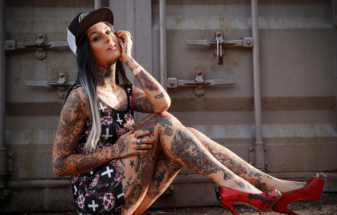 Photo wallpaper girl, pose, tattoo