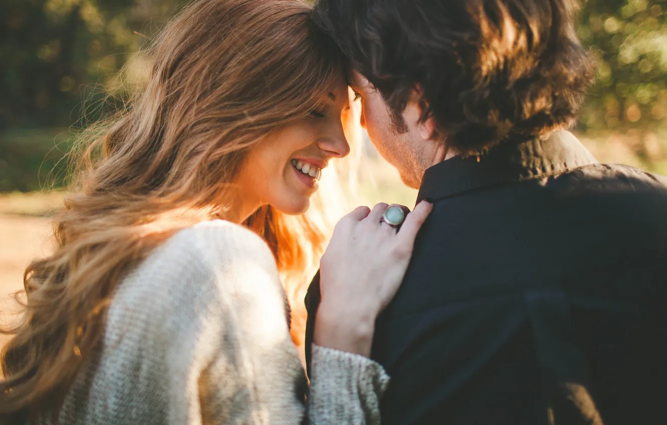 Photo wallpaper smile, woman, ring, blonde, male, lovers, two