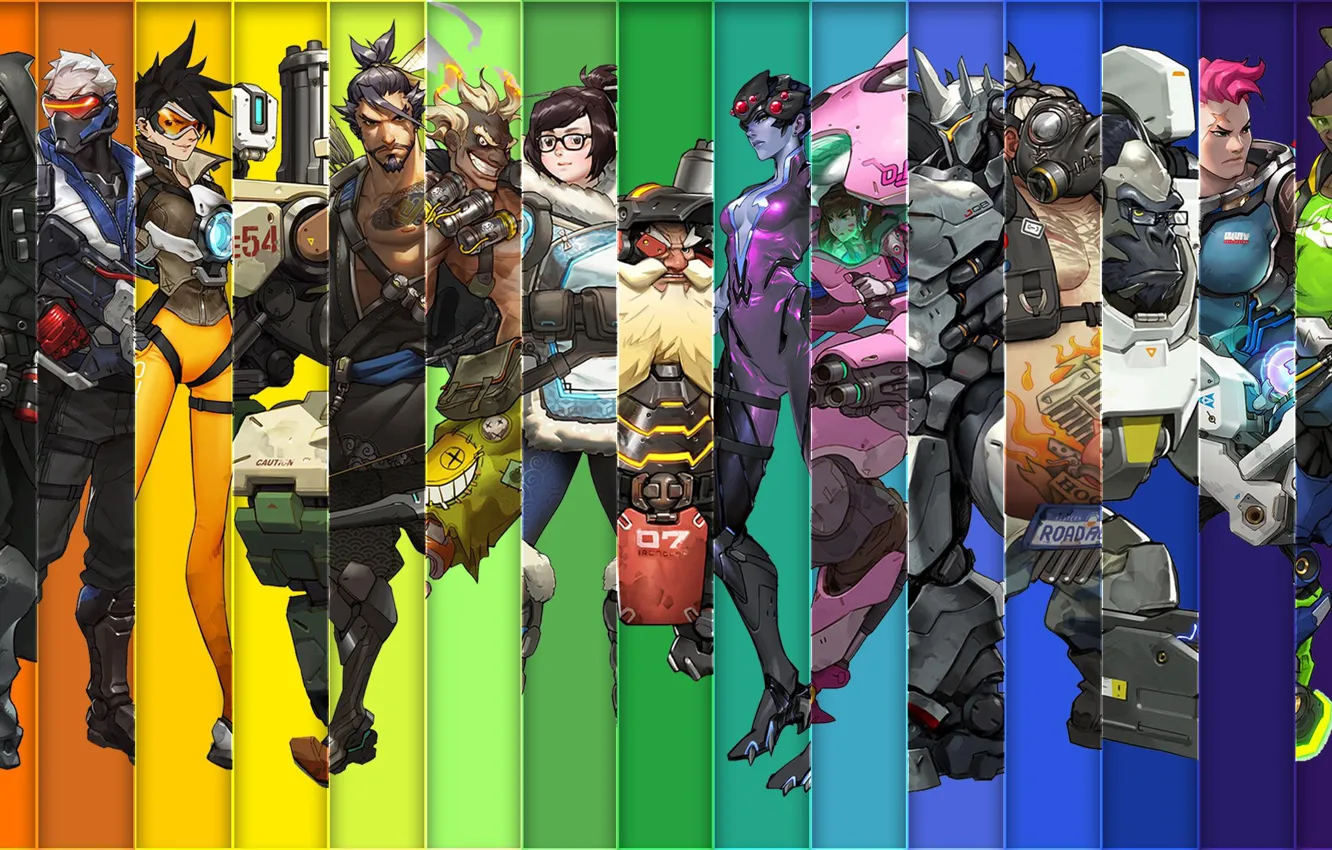 Photo wallpaper Blizzard Entertainment, Reaper, Hanzo, Mei, Bastion, Overwatch, Tracer, Widowmaker