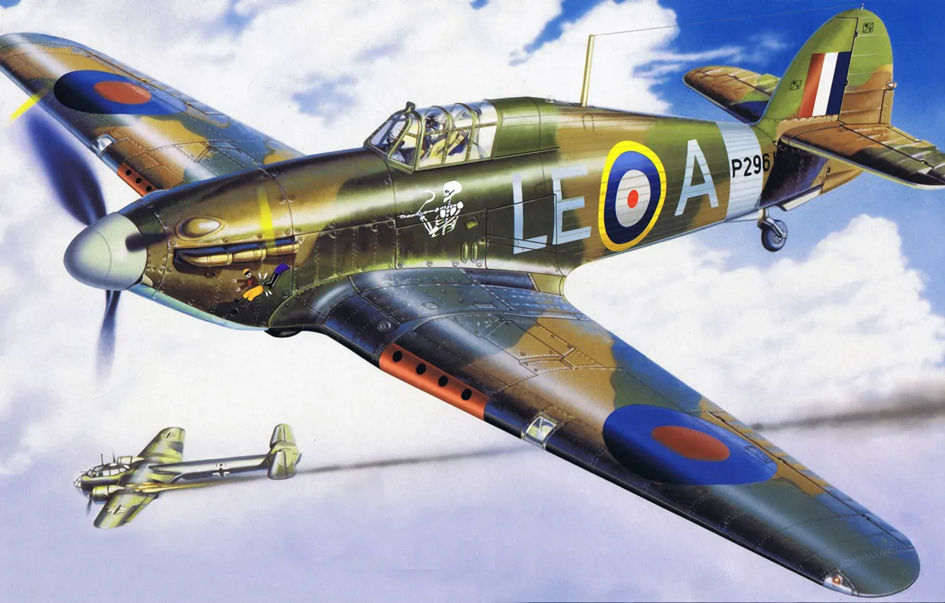 Photo wallpaper war, painting, aviation, Hawker Hurricane, ww2, battle of britain, Dornier Do 217