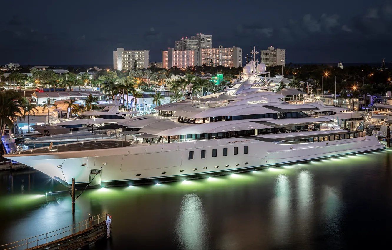Photo wallpaper night, the city, lights, Marina, yacht