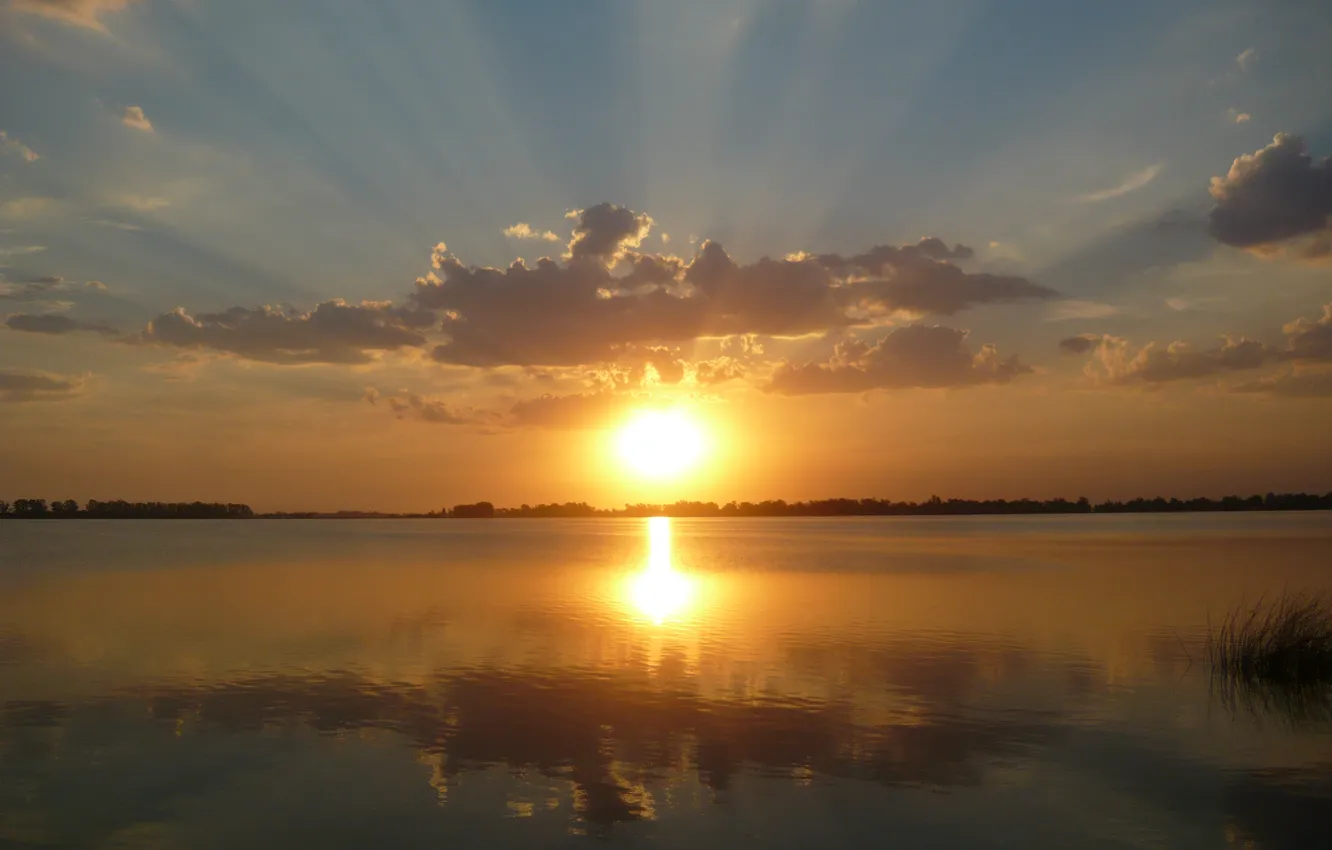 Photo wallpaper sunset, lake, lagoon