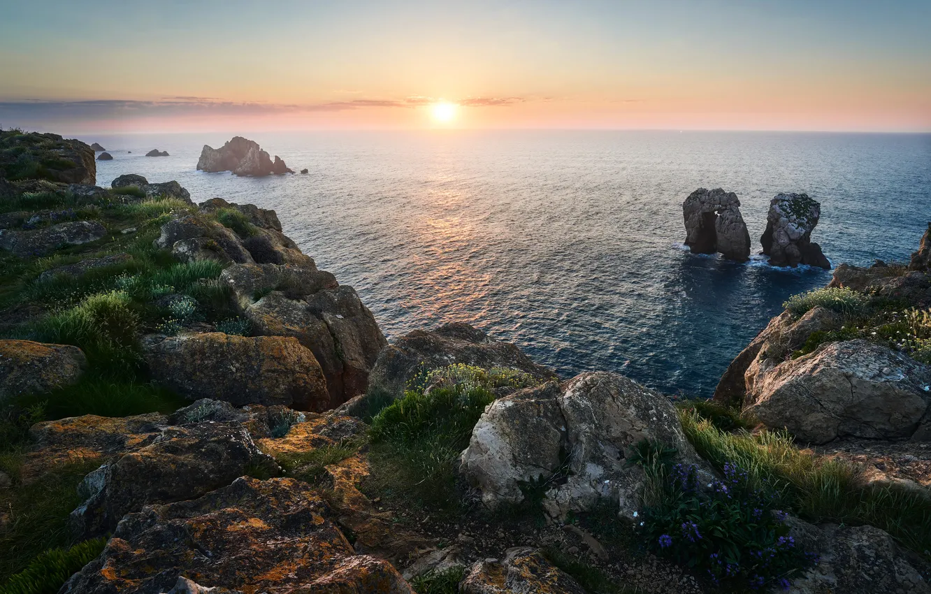 Photo wallpaper sea, sunset, shore