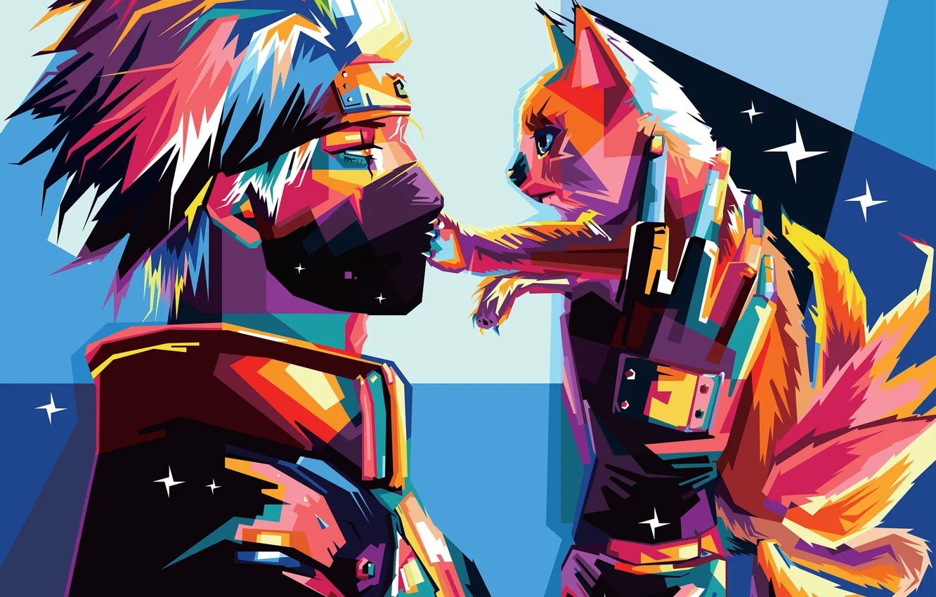 Photo wallpaper abstraction, Naruto, Naruto, Fox, Kakashi Hatake, Kurama