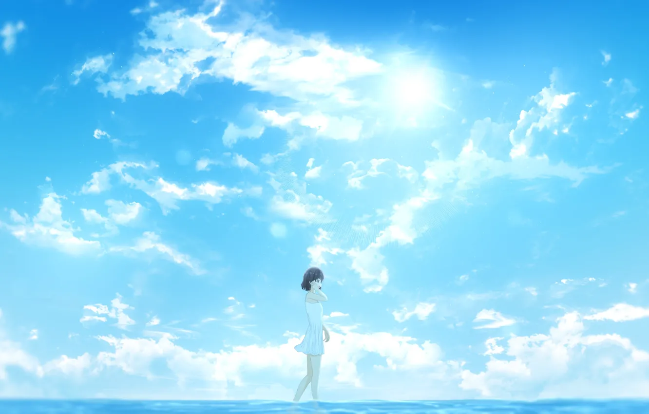 Photo wallpaper sea, summer, the sky, water, clouds, girl