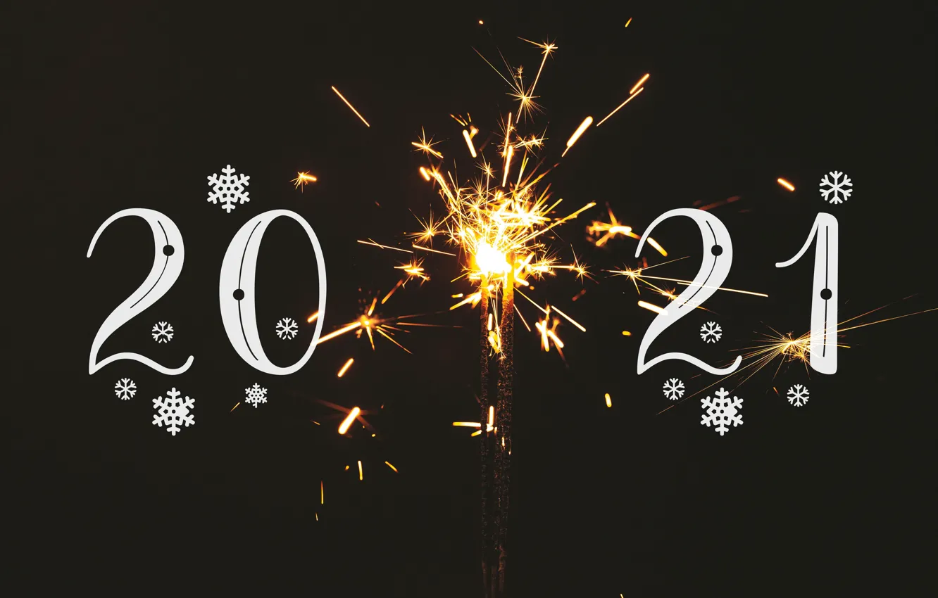 Photo wallpaper snowflakes, holiday, new year, sparks, black background, Sparkler, 2021