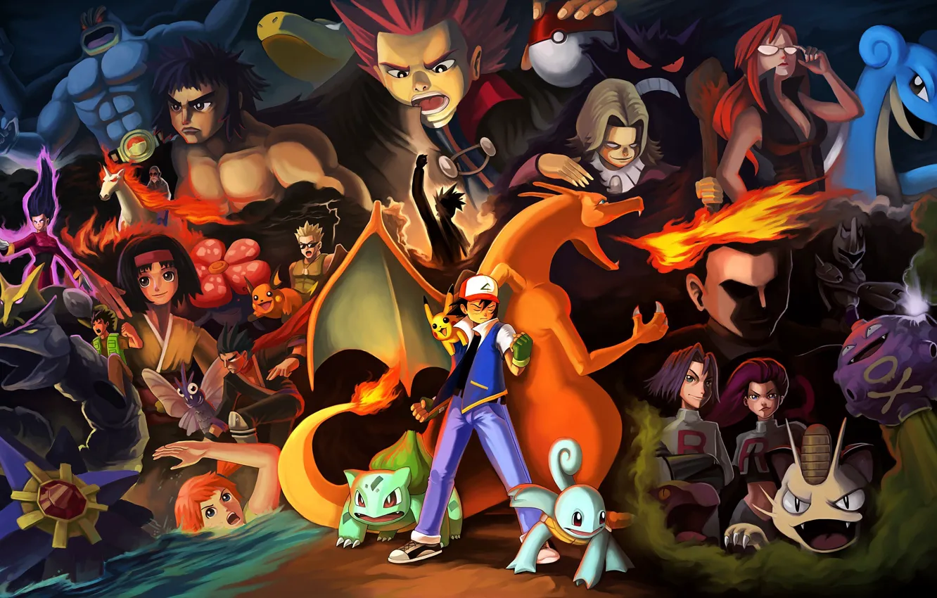 Photo wallpaper game, Misty, anime, James, Nintendo, dragon, asian, Pokemon