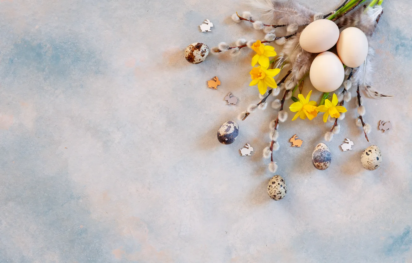 Photo wallpaper holiday, eggs, Easter, Verba, daffodils