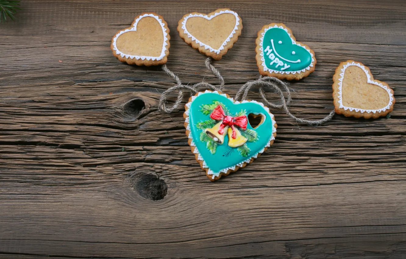 Photo wallpaper New Year, Christmas, heart, wood, merry christmas, cookies, decoration, xmas