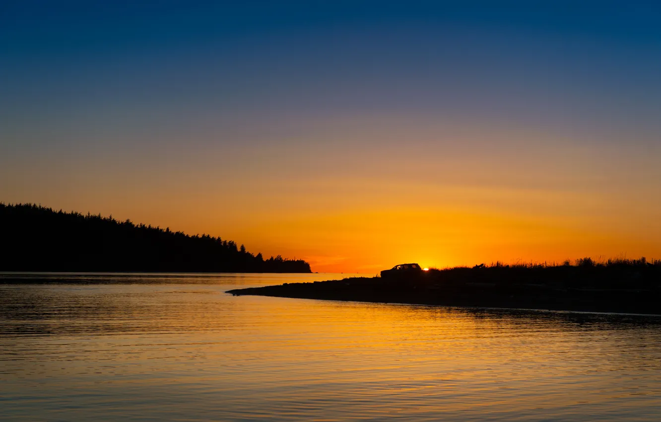 Photo wallpaper sunset, lake, island