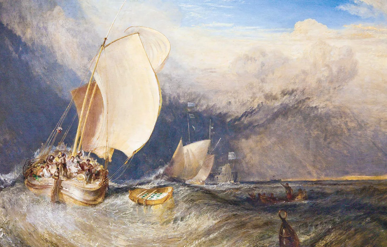 Photo wallpaper sea, wave, boat, picture, sail, fishermen, seascape, William Turner