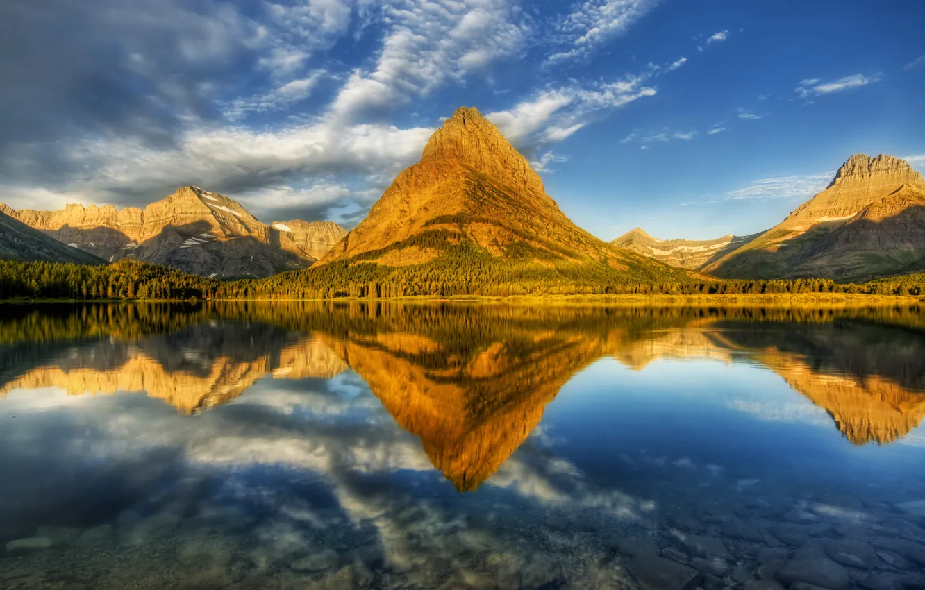 Photo wallpaper autumn, the sky, clouds, trees, mountains, nature, lake, reflection