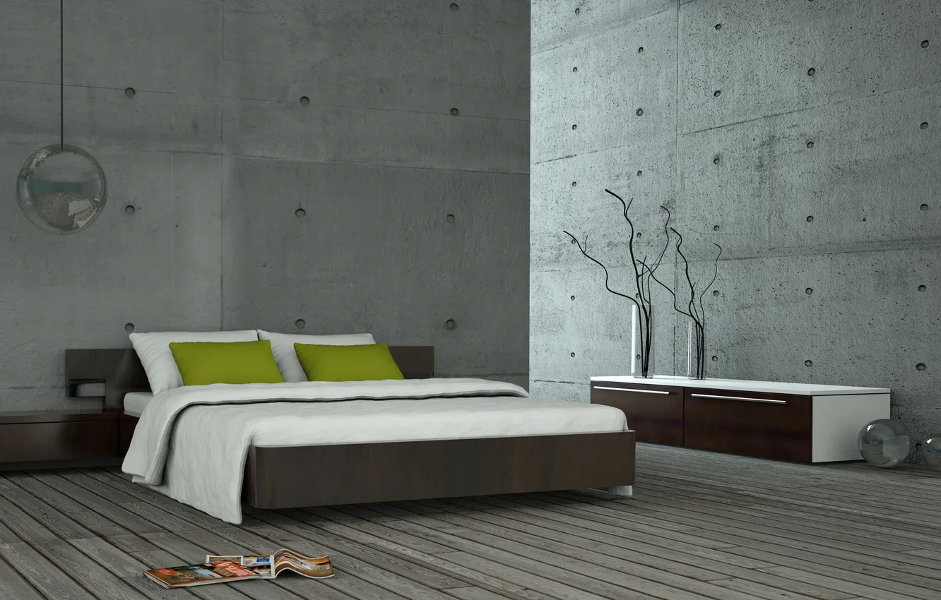 Photo wallpaper room, bed, vase, journal