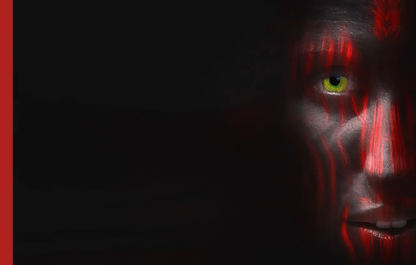 Photo wallpaper eyes, face, paint, the red line