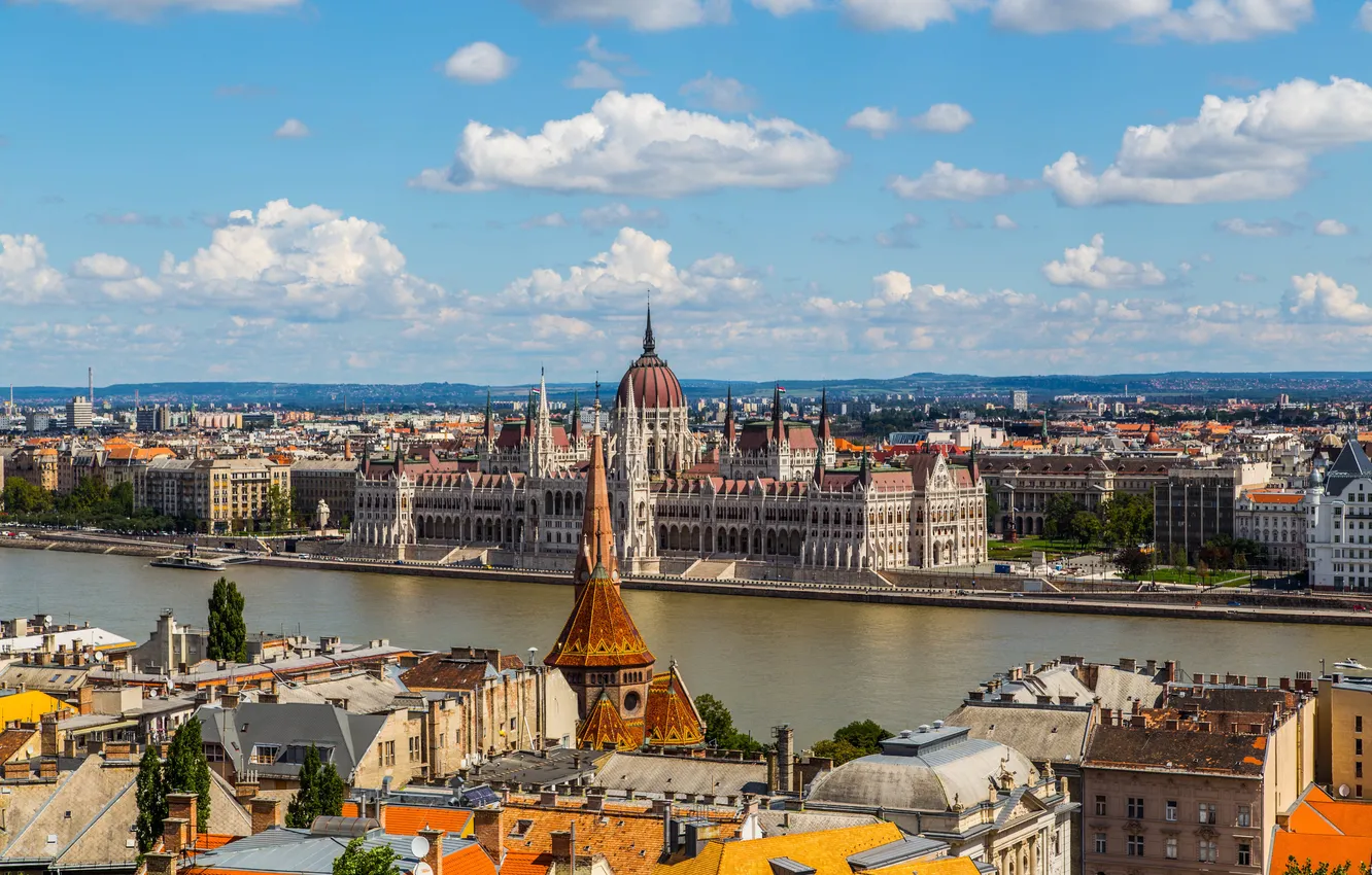 Photo wallpaper the city, river, building, home, panorama, Hungary, The Danube, Budapest