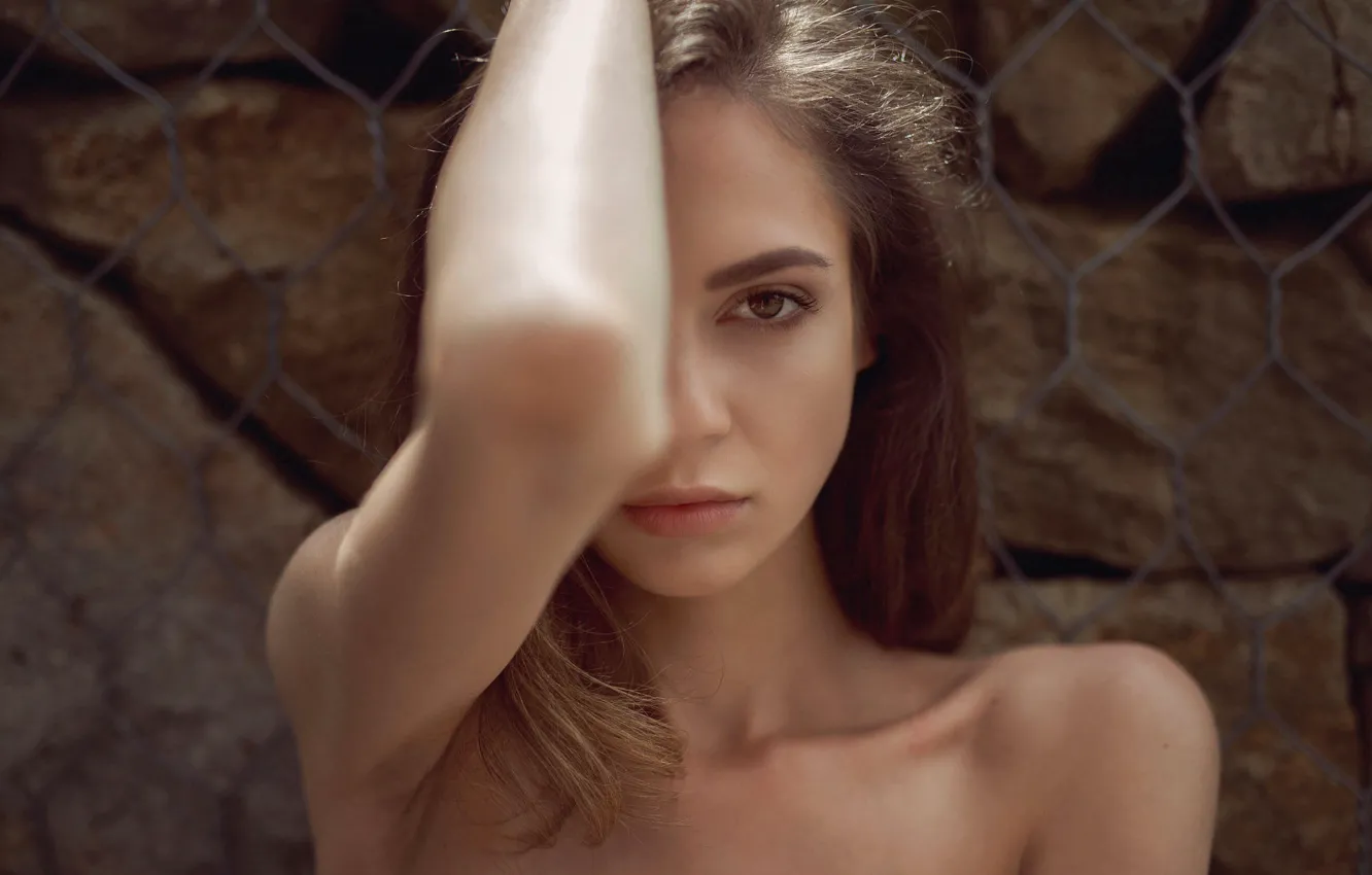 Photo wallpaper look, girl, face, hands, shoulders