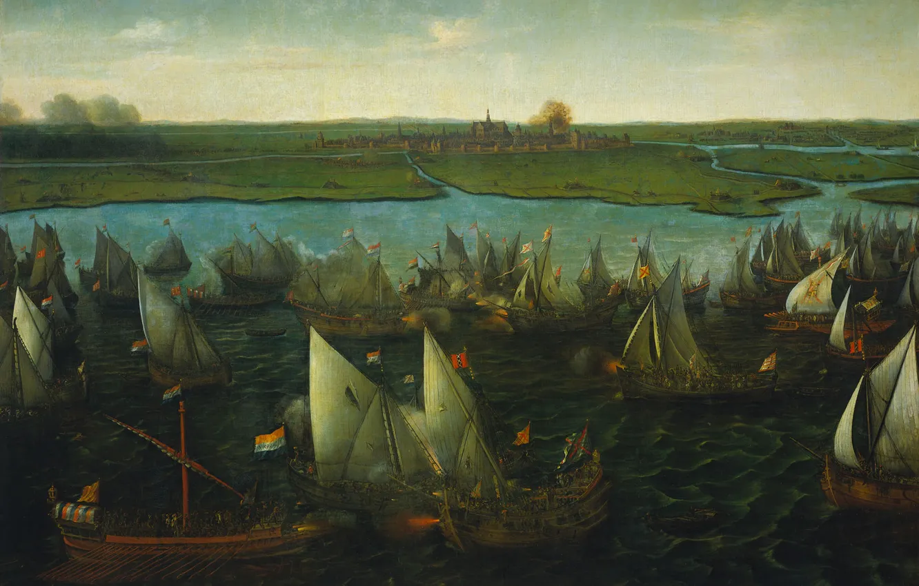 Photo wallpaper oil, canvas, 1640, Hendrik Cornelisz Vroom, Battle between Dutch and Spanish ships, Hendrik Cornelis Vroom, …