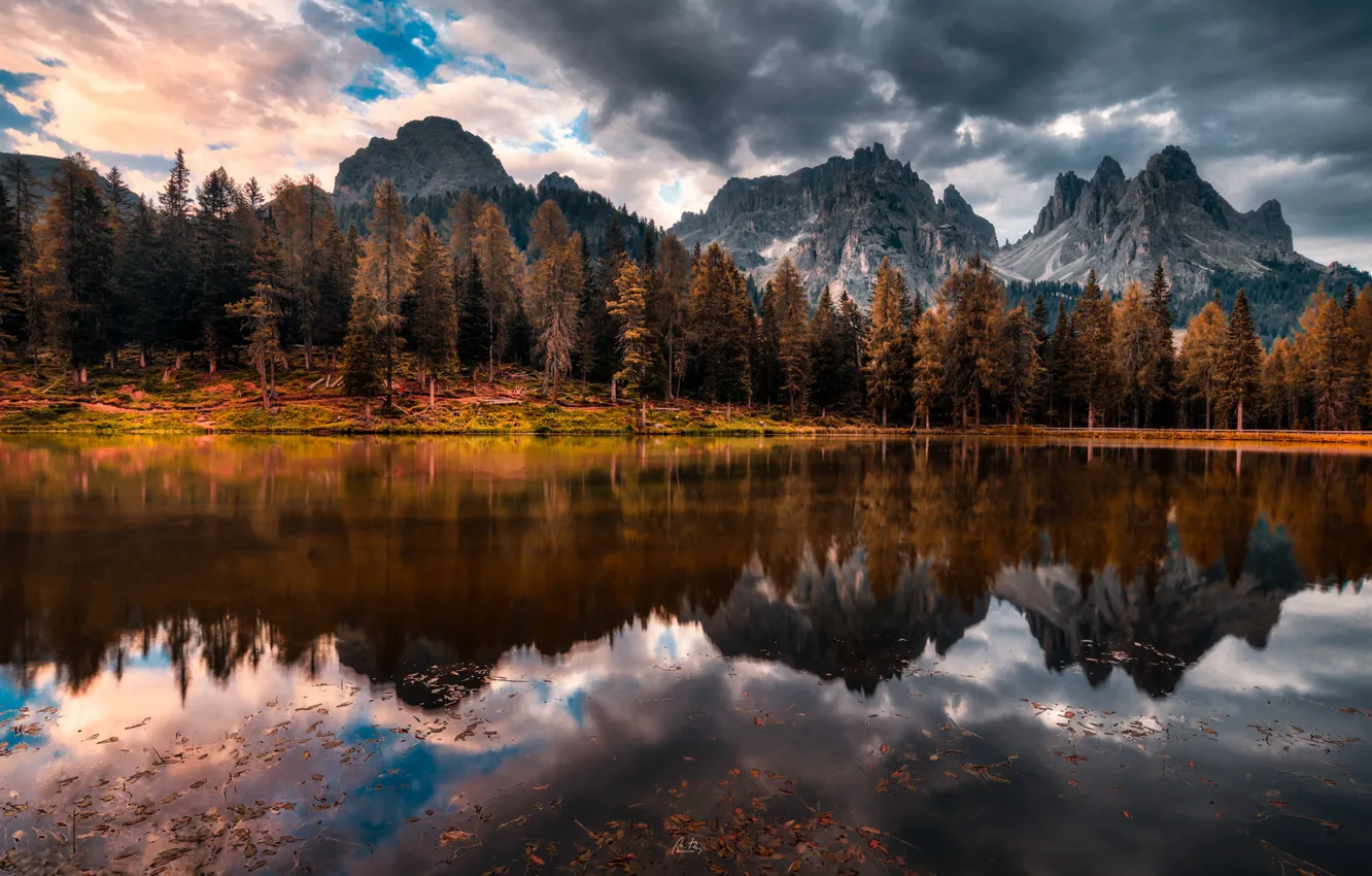 Photo wallpaper autumn, mountains, lake