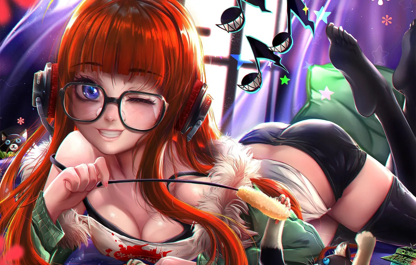 Photo wallpaper cat, girl, smile, the game, anime, art, Person 5, Persona 5