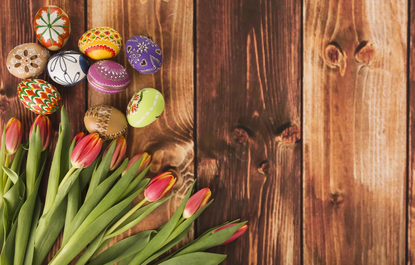 Photo wallpaper holiday, eggs, Easter, tulips