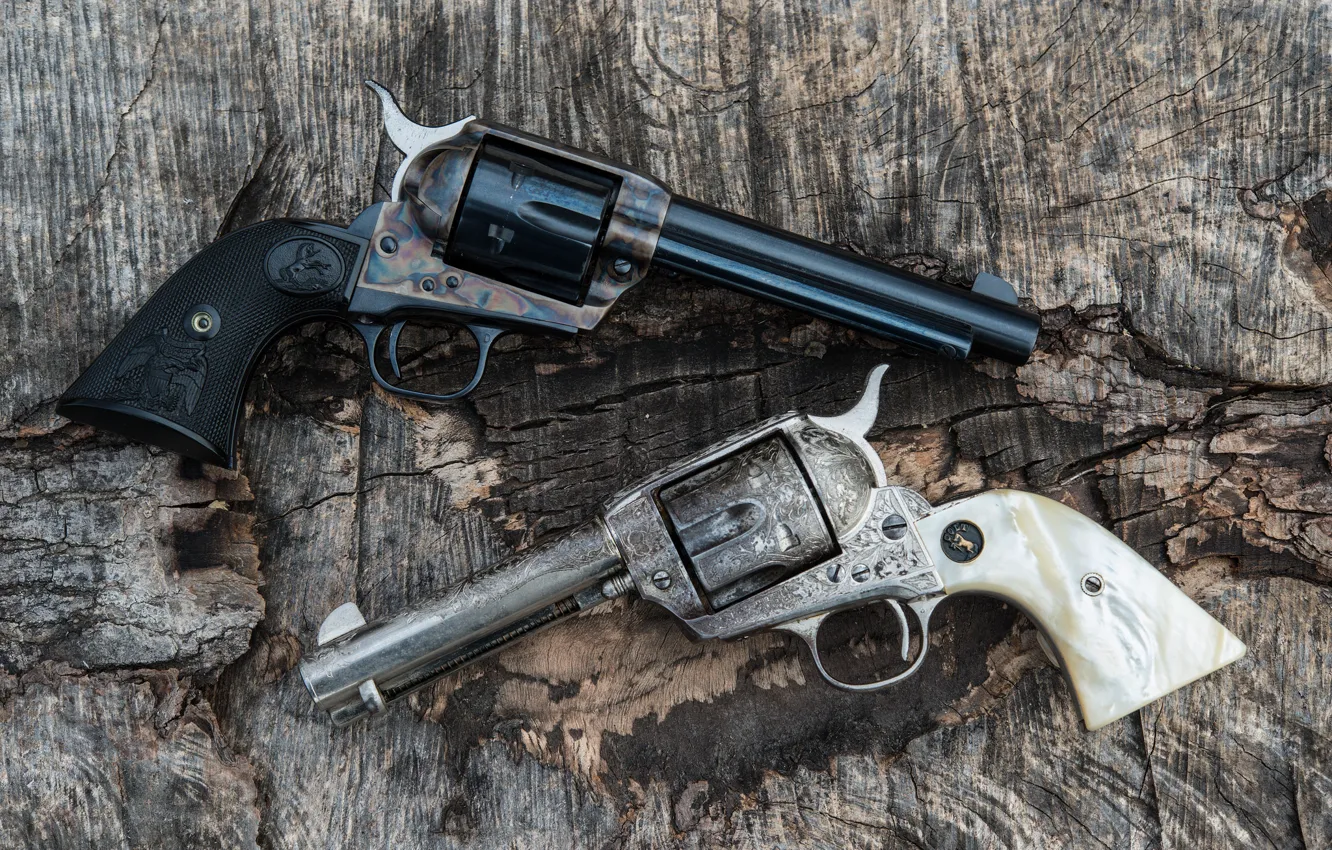 Photo wallpaper weapons, two, trunk, revolver, the handle