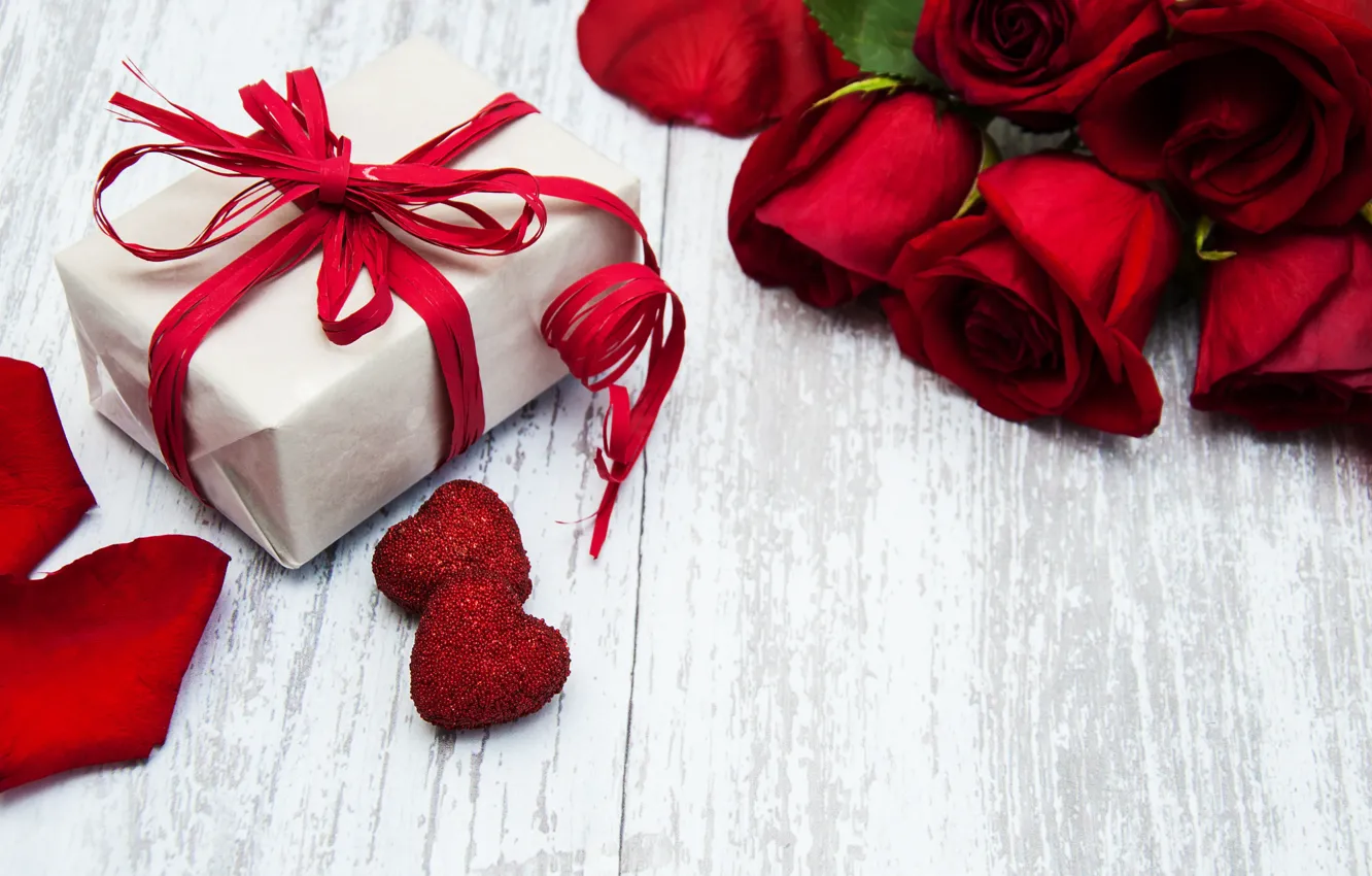 Photo wallpaper hearts, red, gift box, rozvi, Olena Rudo