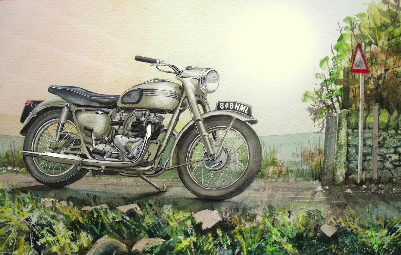 Photo wallpaper road, figure, motorcycle, bike, painting, Triumph
