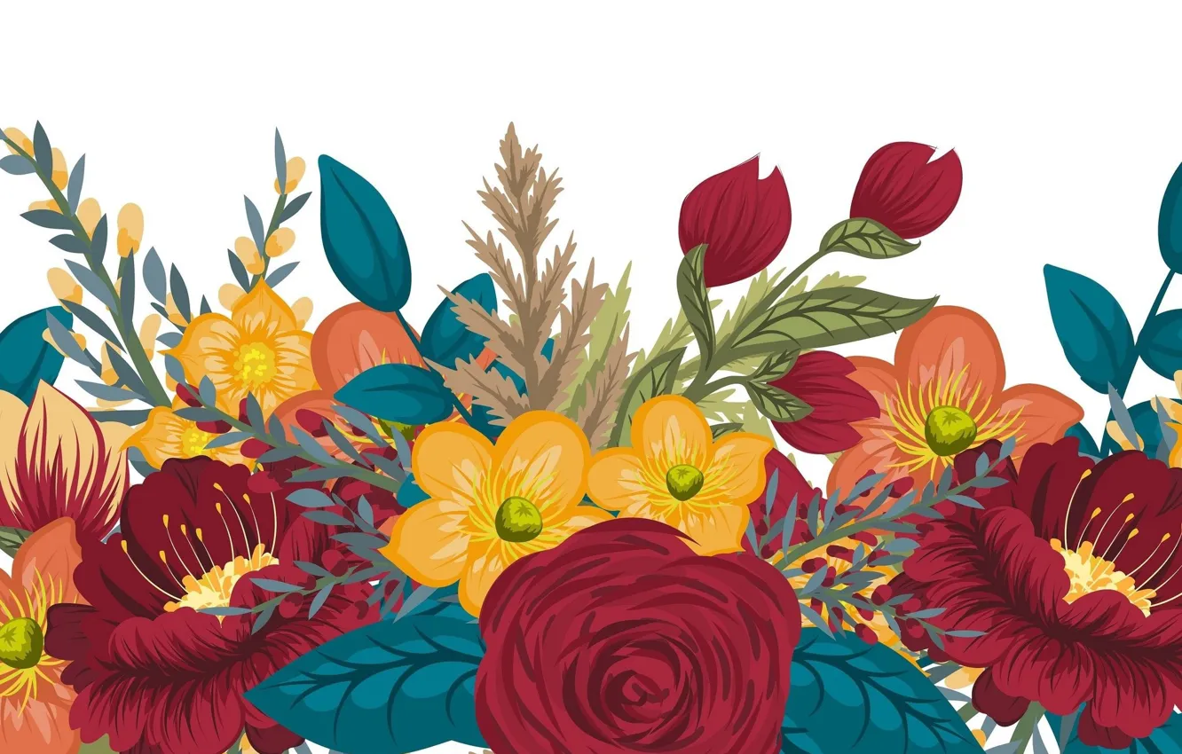 Photo wallpaper flowers, red, white background