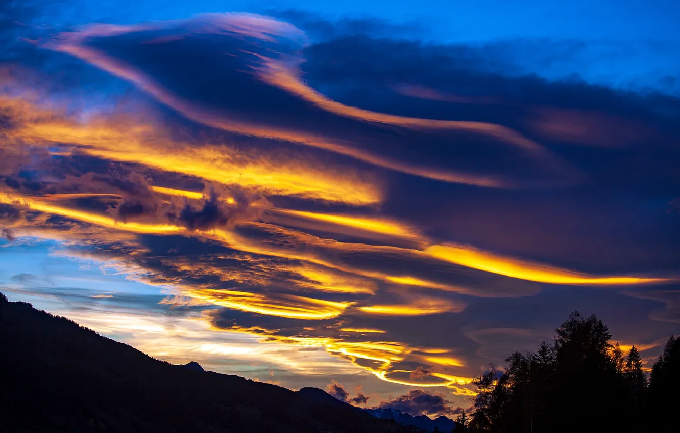 Photo wallpaper clouds, sunset, mountains, Austria