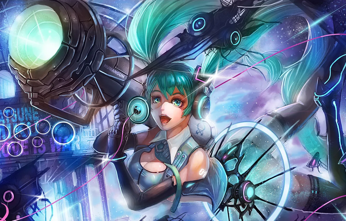 Photo wallpaper girl, flight, joy, vocaloid, hatsune miku, Vocaloid, art, fixture