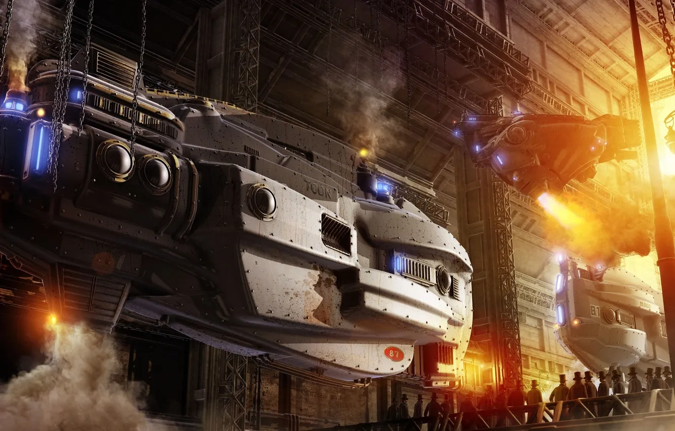 Photo wallpaper transport, people, ship, art, chain, landing