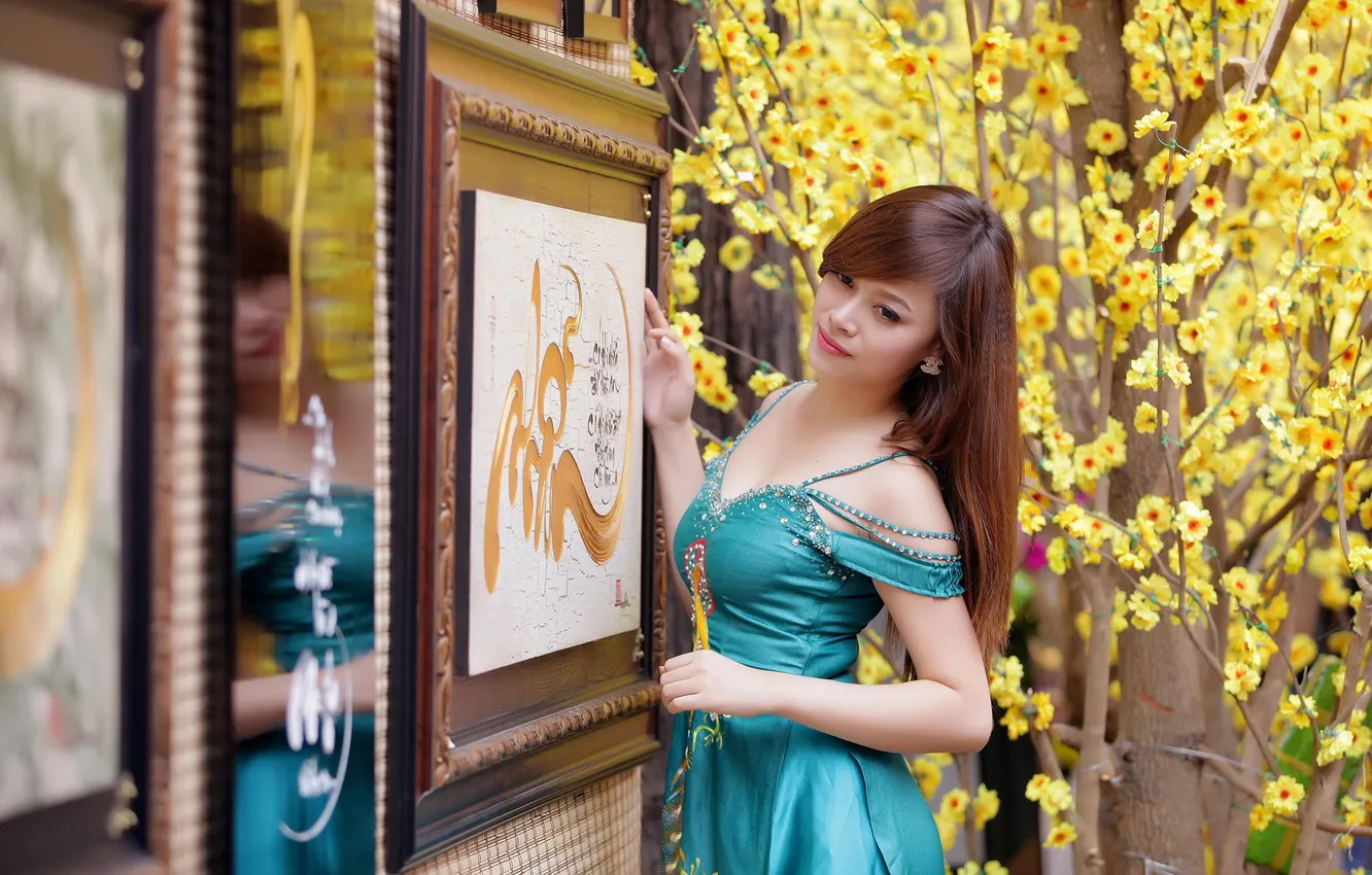 Photo wallpaper girl, background, Asian