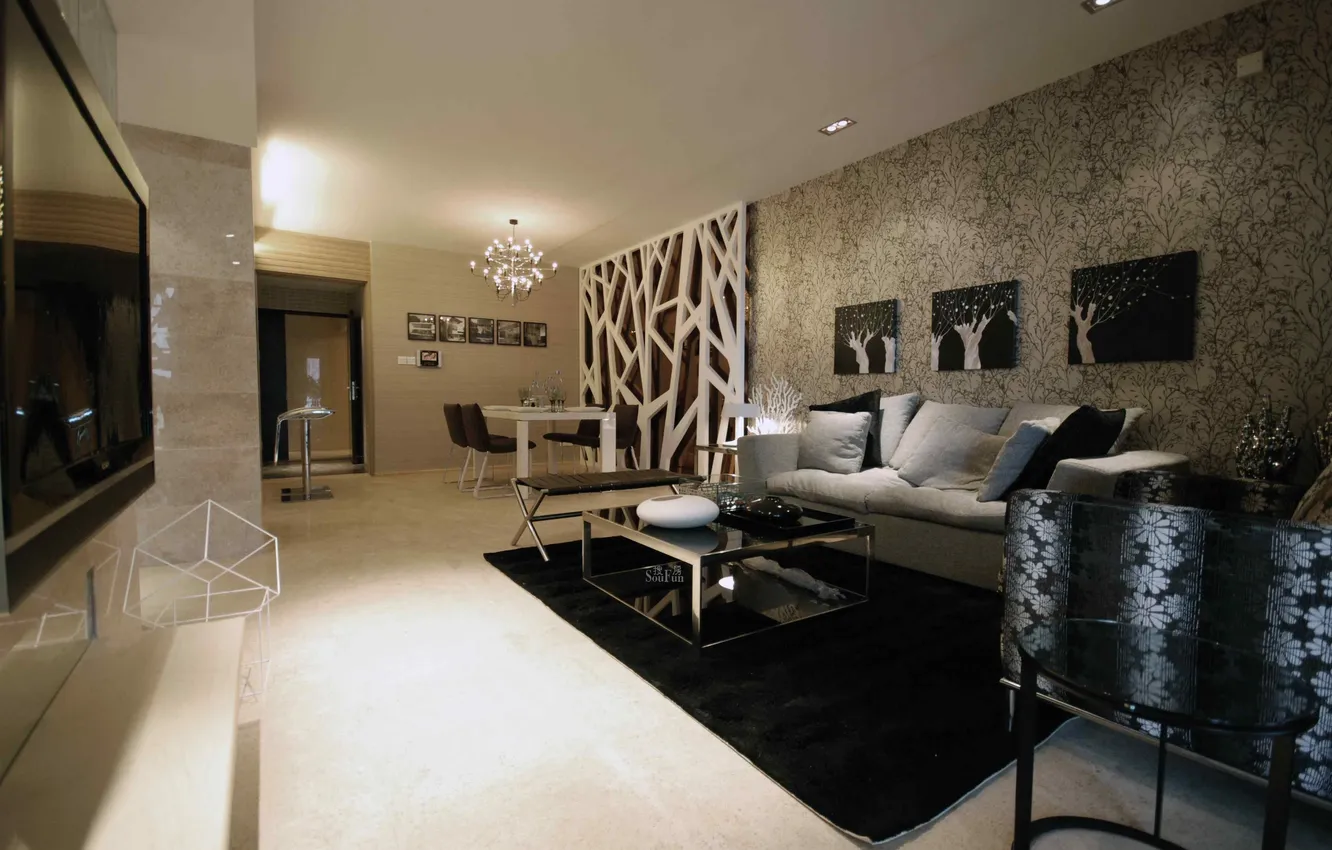 Photo wallpaper style, modern, stylish, furniture, living, interior design, apartment, rug