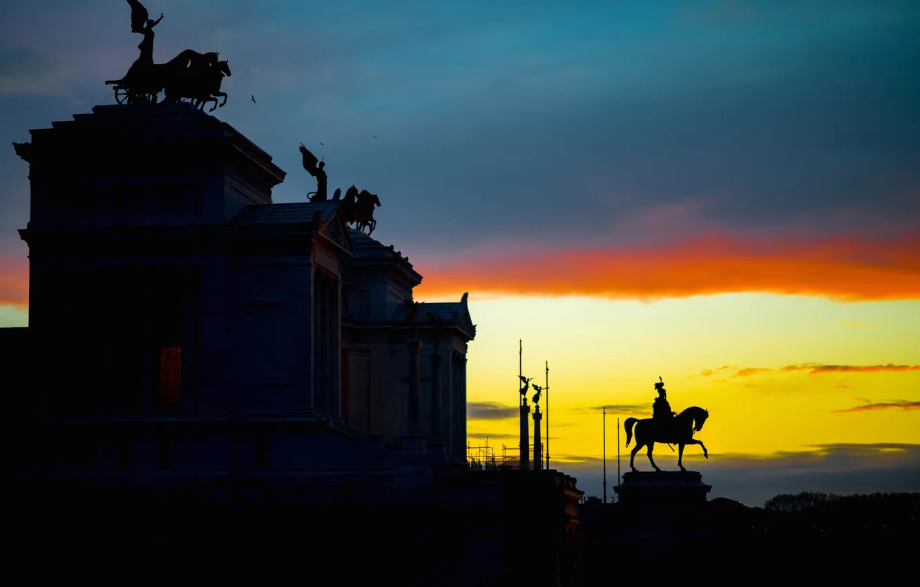 Photo wallpaper clouds, Rome, Italy, monument, glow, Museum, The Vittoriano, Capitol hill