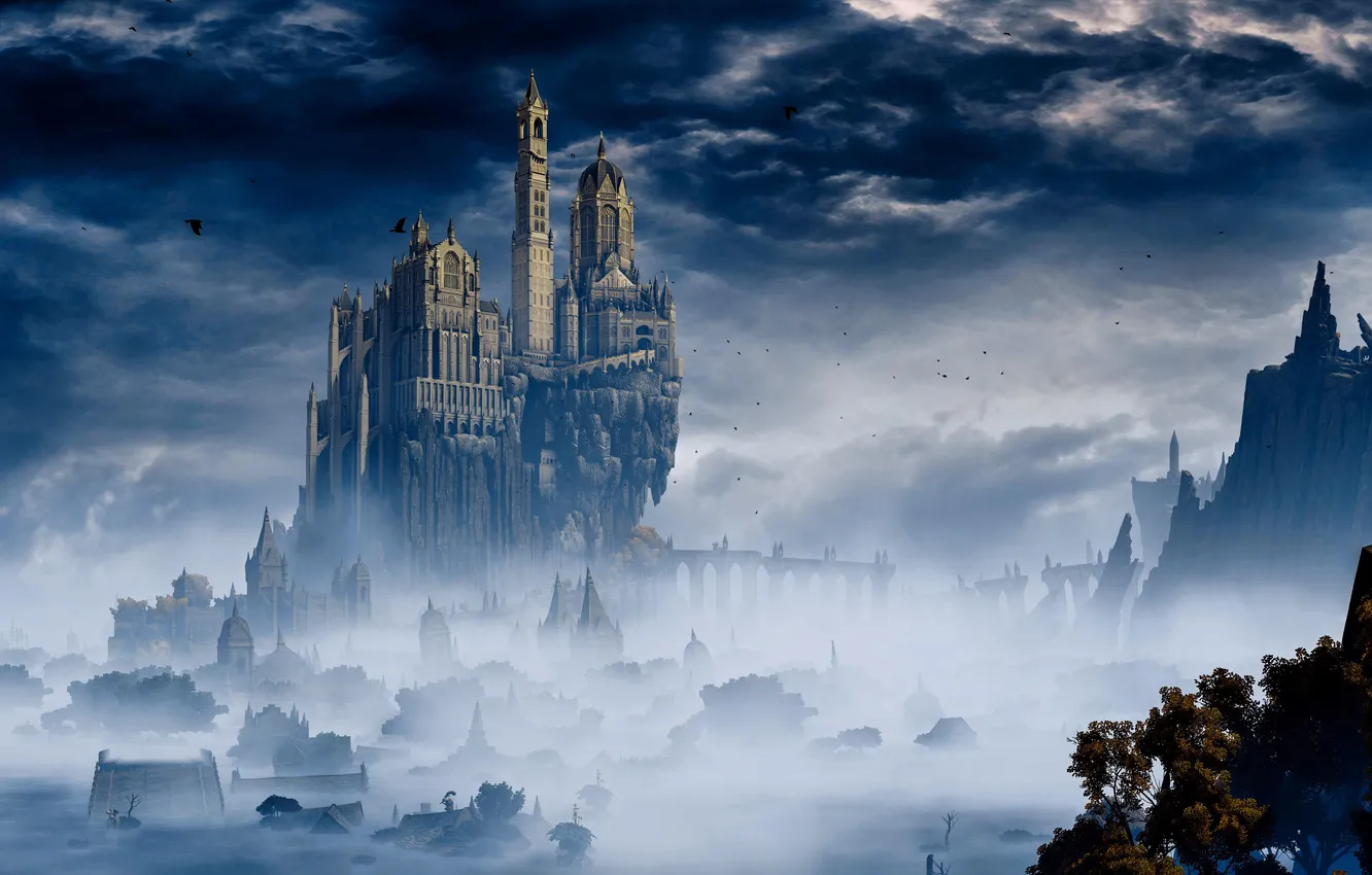 Photo wallpaper clouds, digital art, mist, Elden Ring, Raya Lucaria Academy