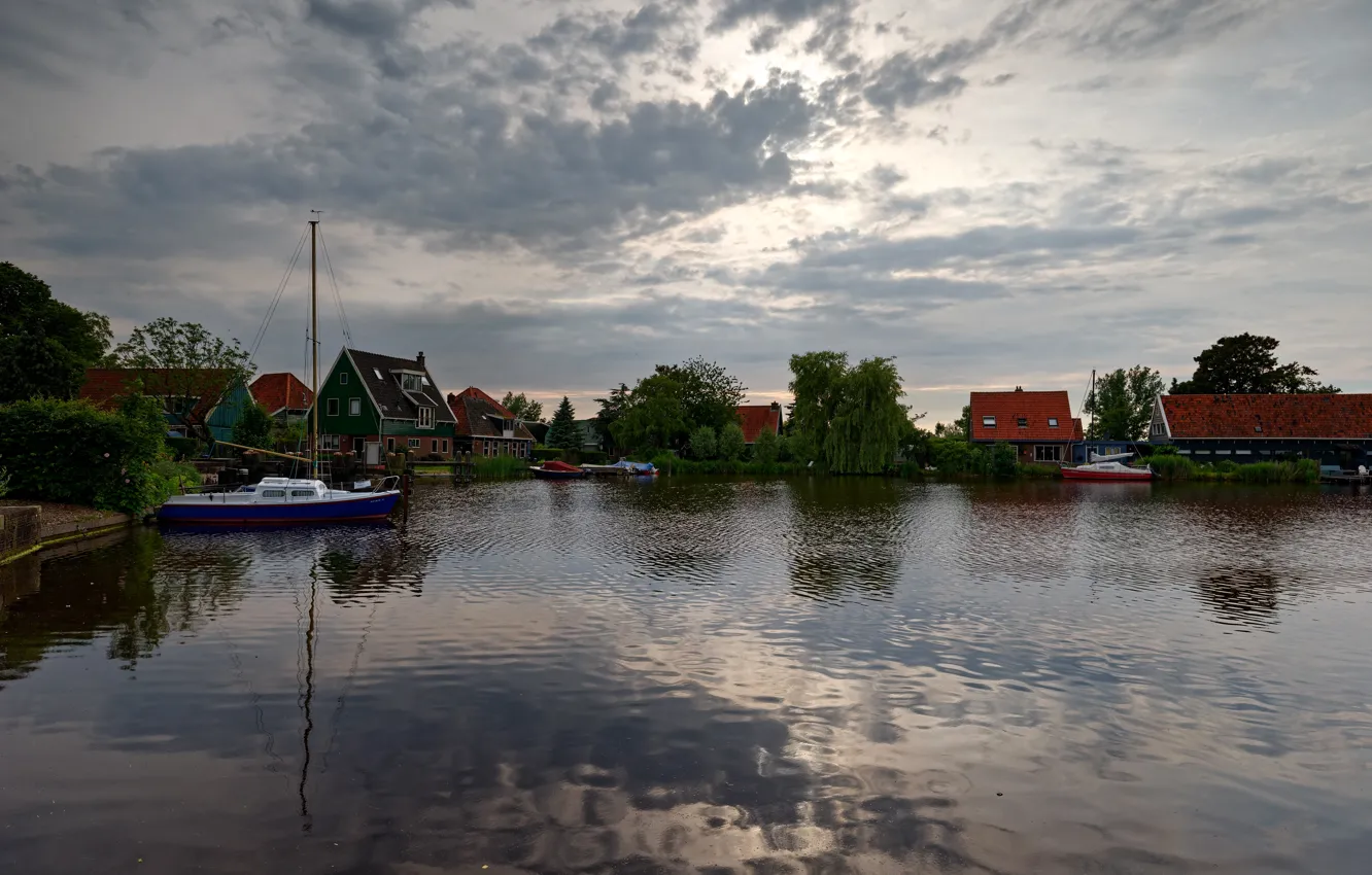 Photo wallpaper river, home, boats, Netherlands, Holland, Nauerna