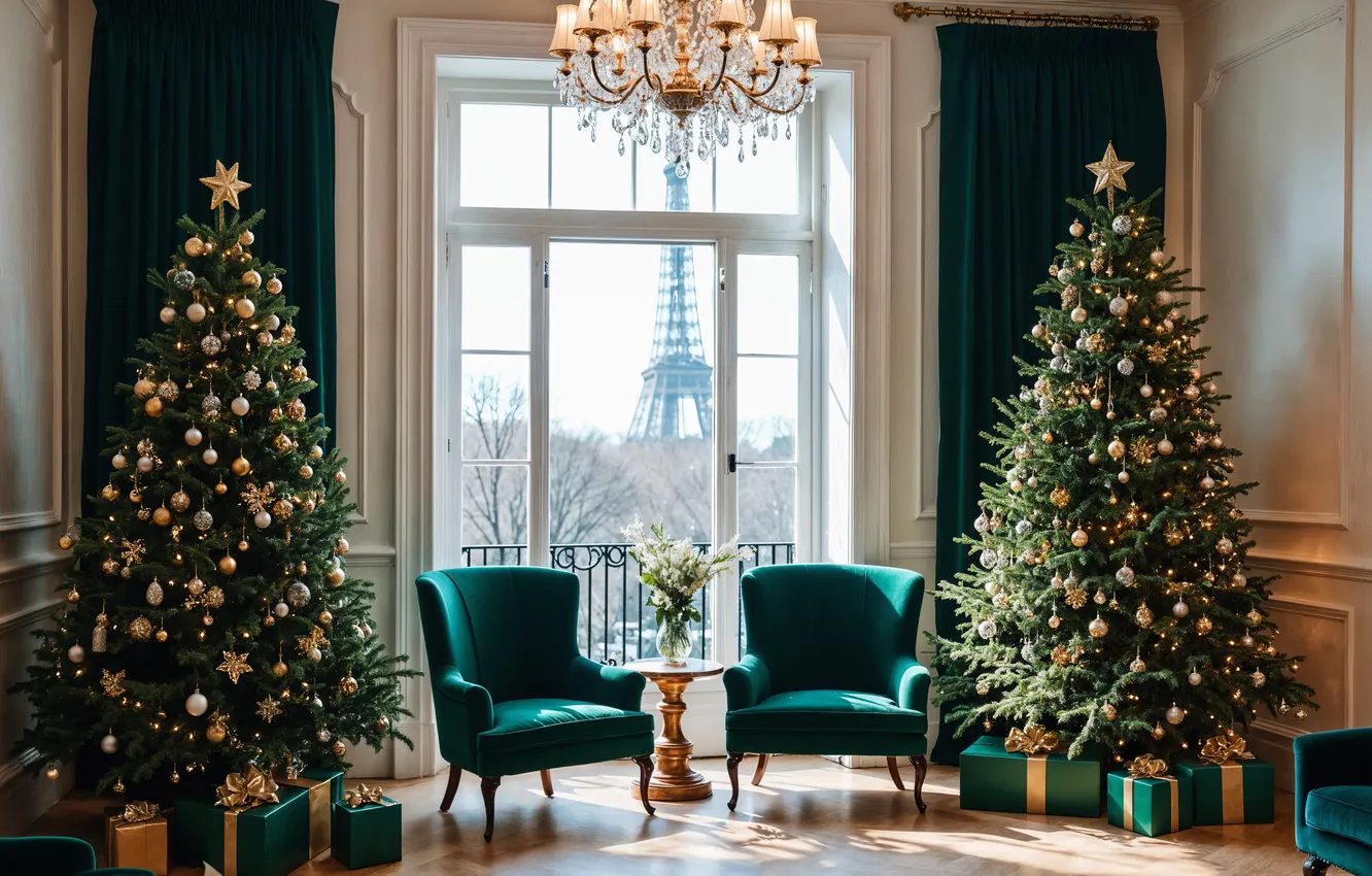 Photo wallpaper room, tree, new year, interior, Christmas, Christmas, view, tree