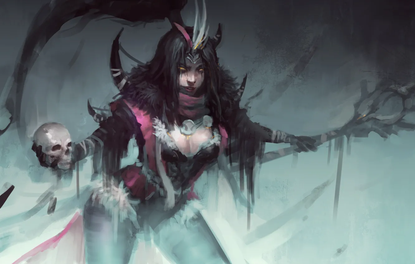 Photo wallpaper look, girl, magic, magic, skull, witch, the witch