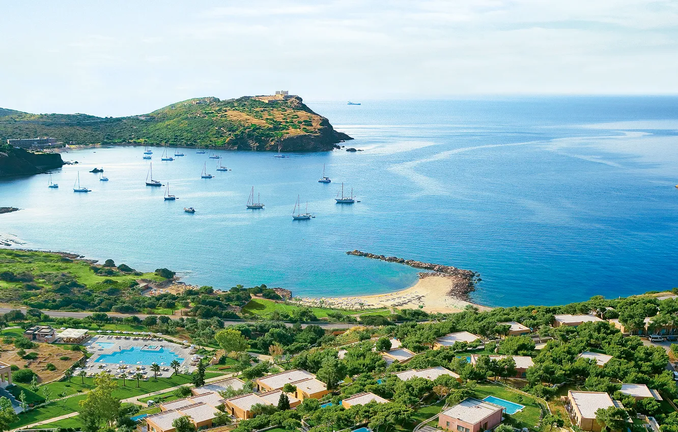 Photo wallpaper the city, coast, yacht, Laguna