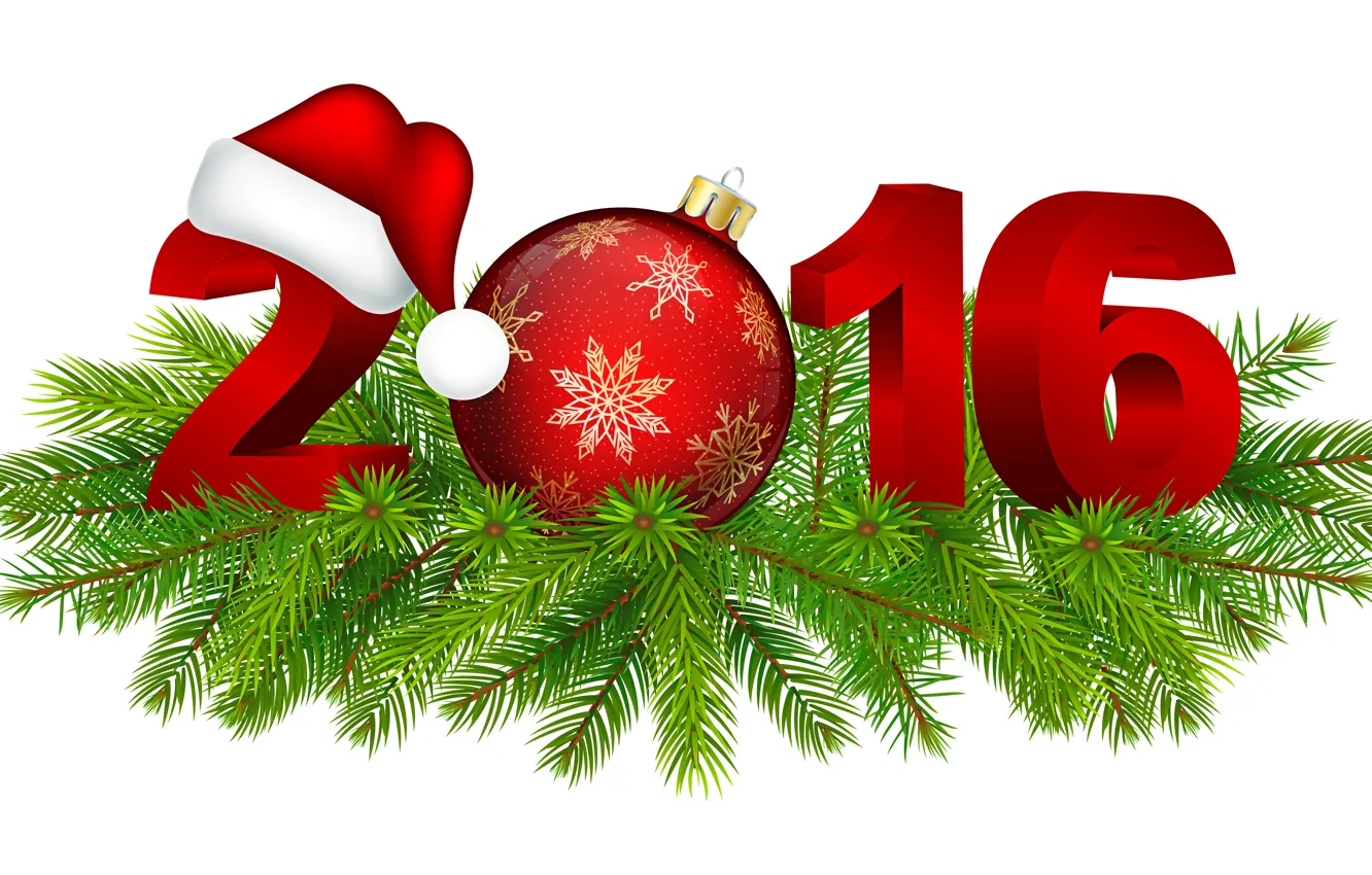 Photo wallpaper Branches, Balls, New year, Holidays, 2016, Caps