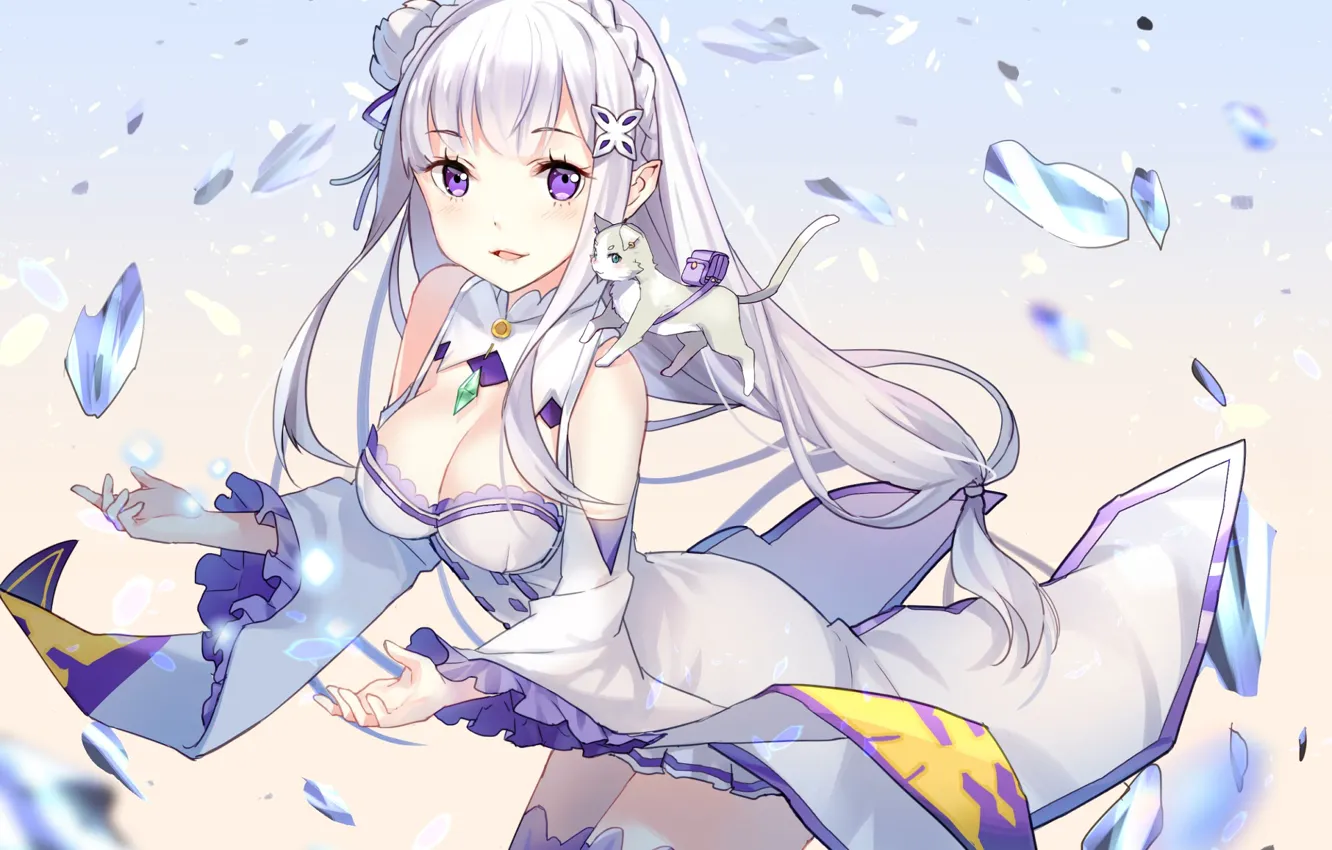 Photo wallpaper ice, girl, magic, elf, anime, art, Emilia, Re: Zero kara hajime chip isek or Seikatsu