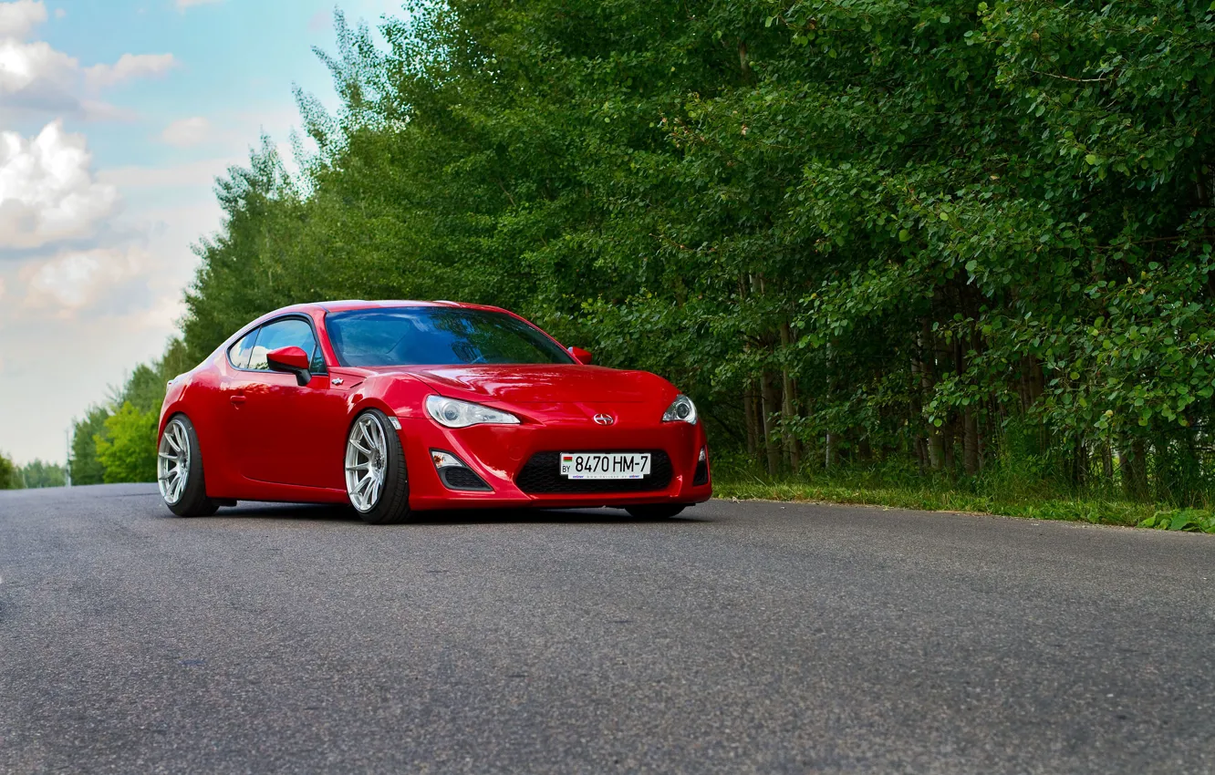 Photo wallpaper Red, Car, Sport, Summer, Road, FR-S, Scion