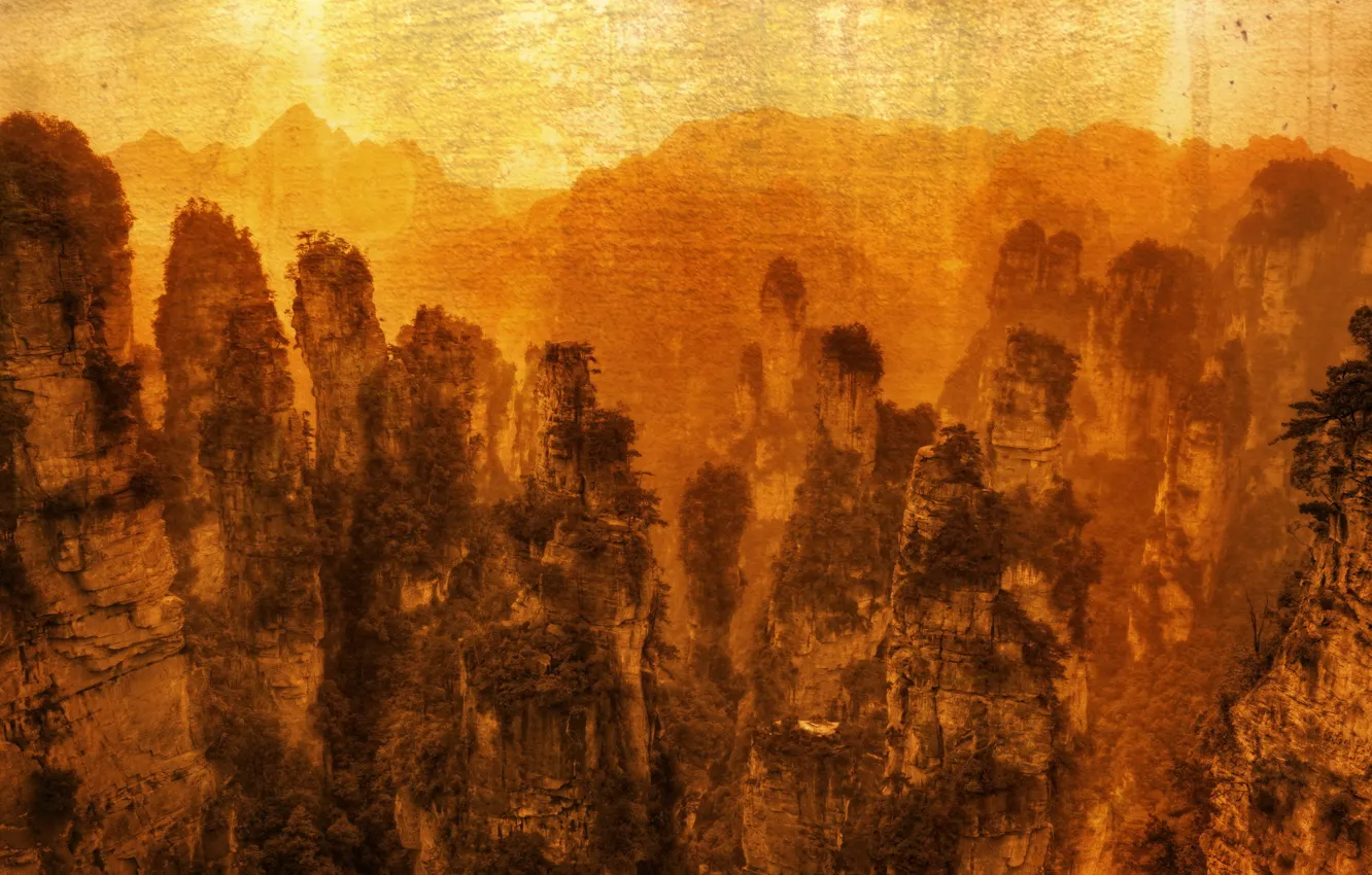 Photo wallpaper landscape, mountains, style